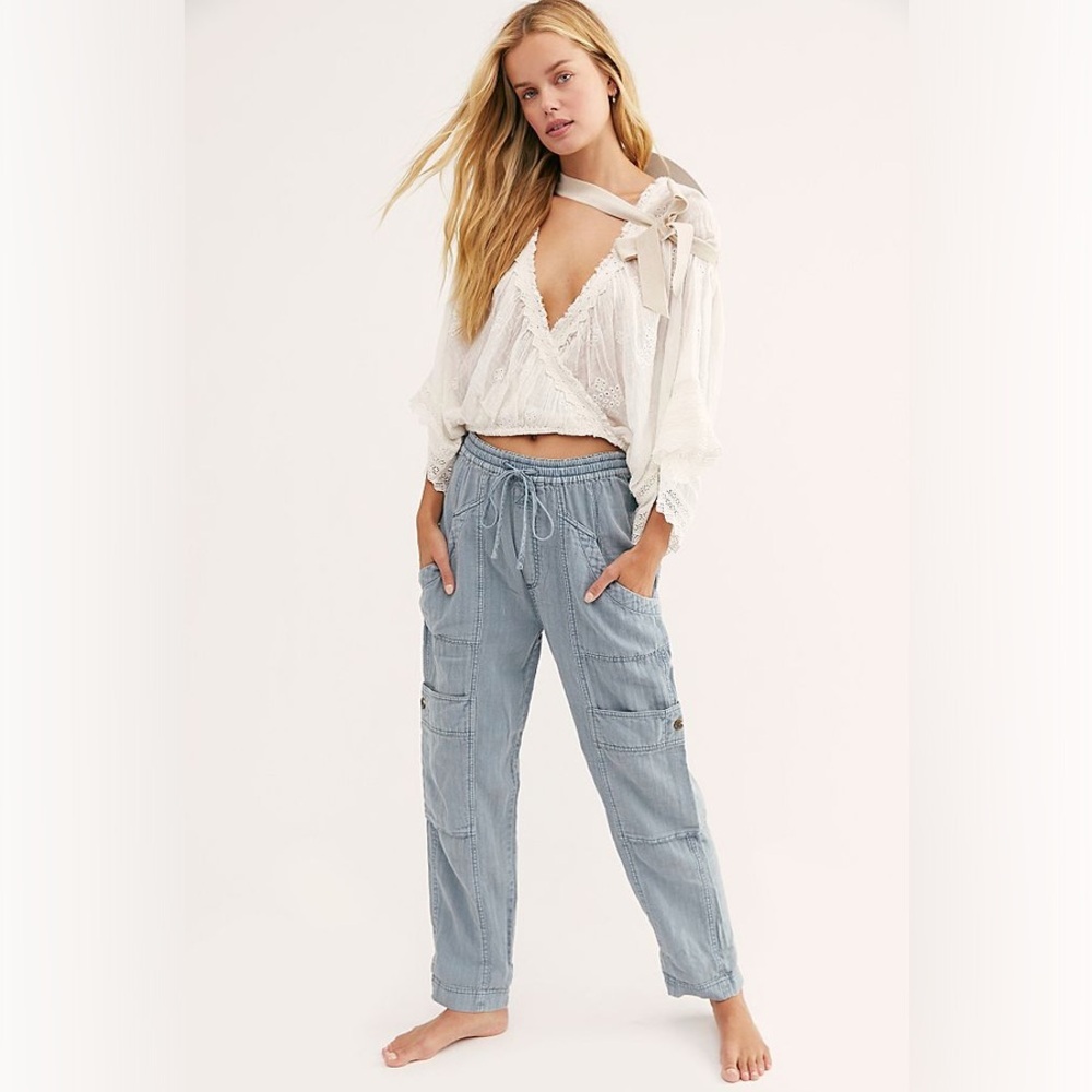 Free People Feeling Good Utility Cargo Pull On Pants Blue